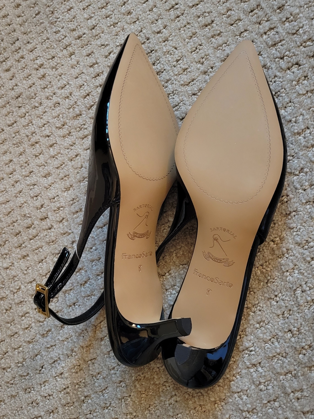NEW Franco Sarto Black Patent Pointed-Toe Slingback Kitten Heels - Picture 6 of 6